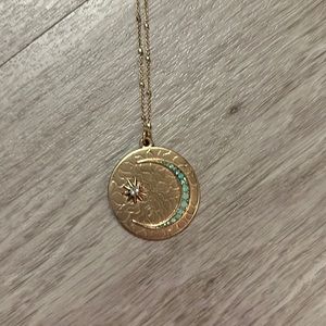 Gold moon necklace 16in chain